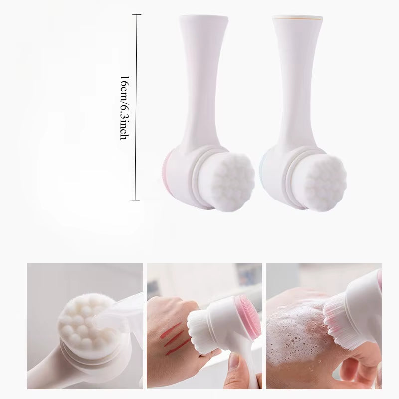 Soft Silicone & Bristle 2-In-1 Facial Cleansing Brush for Pore Cleaning & Gentle Massage