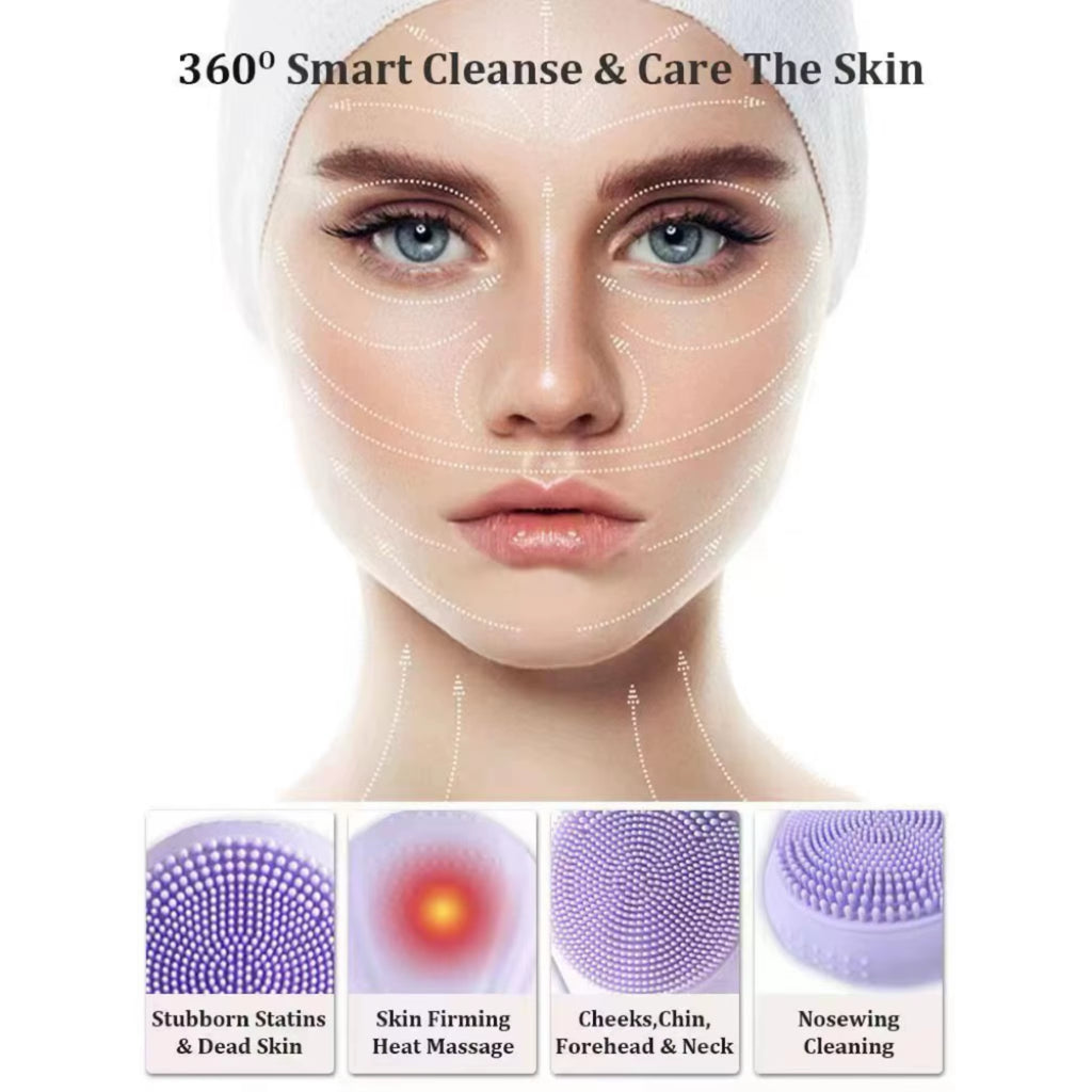 Silicone Face Scrubber IPX7 Waterproof 6-Speed Vibration Cleansing Brush 