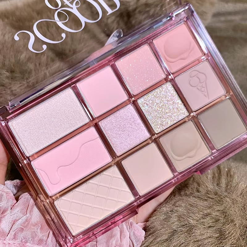 12Color Pink Brown Eye Shadow Tray Pearl Glitter Earth Matte Chocolate Eyeshadow Palette Korea Low S...