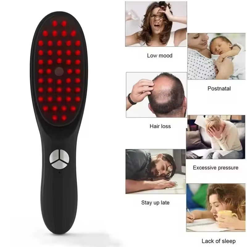 Anti Hair Loss Scalp Care Electric Massage Comb Red and Blue Light Therapy Scalp Vibration Massage B...