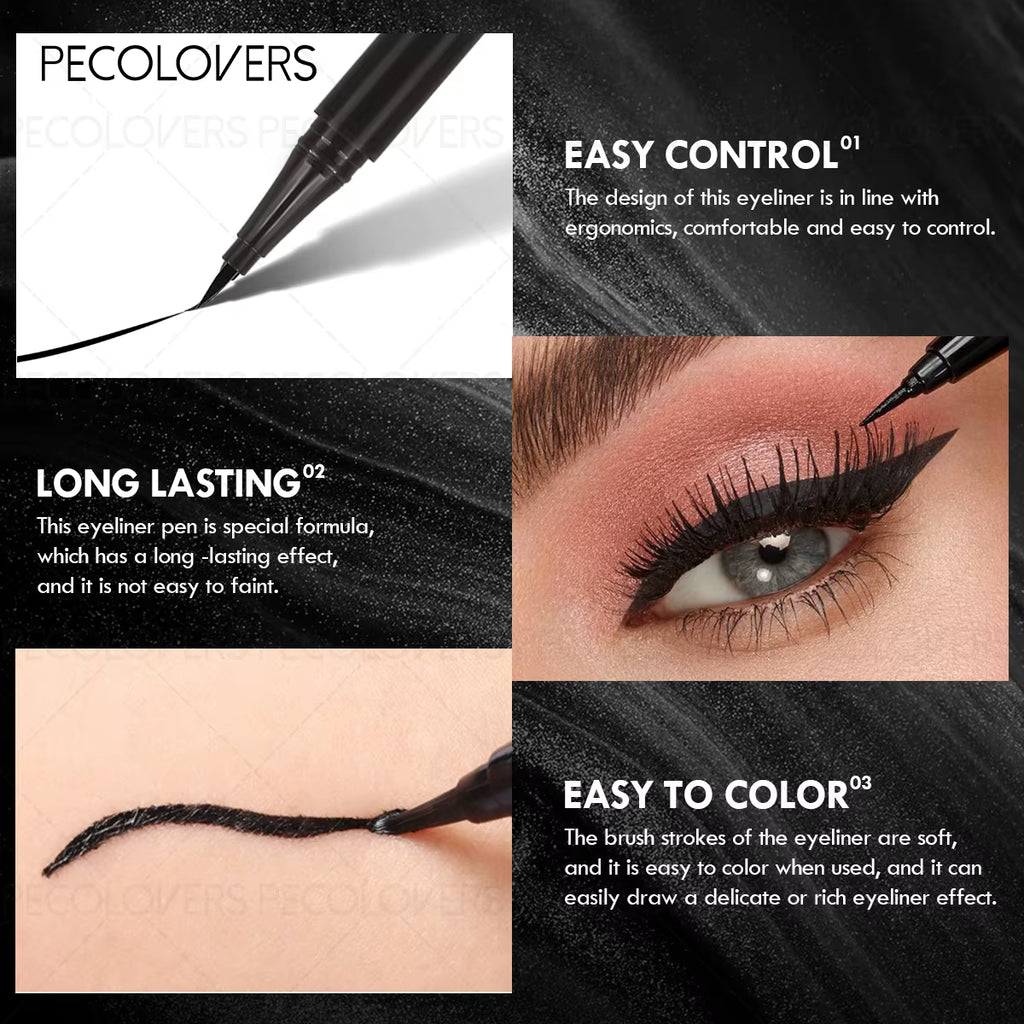 3Pcs/Set Waterproof Silky Eyeliner - Ultra-Fine Tip, Smokey Eye Effect, Quick Drying, Smudge-Proof Eyelash