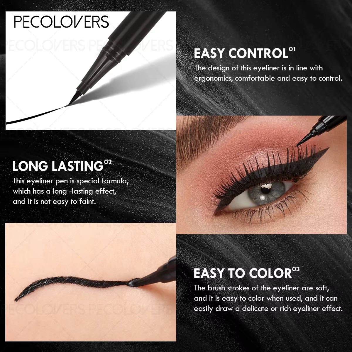 3Pcs/Set Waterproof Silky Eyeliner - Ultra-Fine Tip, Smokey Eye Effect, Quick Drying, Smudge-Proof Eyelash