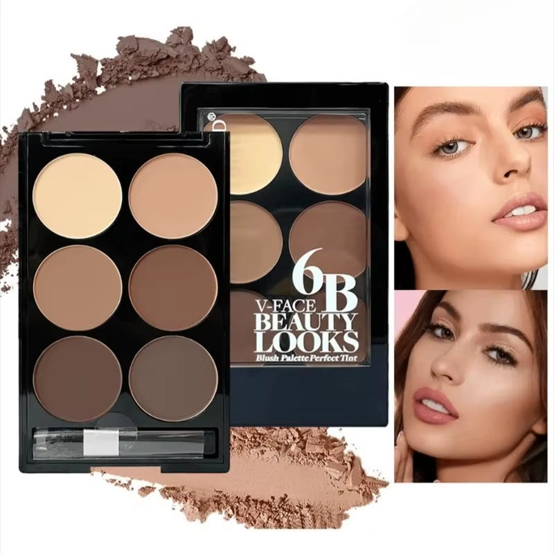 6-Color Blush and Contouring All-In-One Palette Pearlescent Matte Powder Face Blusher Glitter Highli face and cheek
