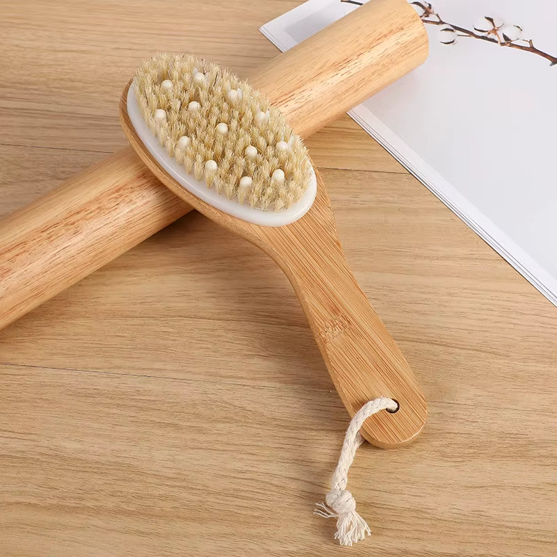 Wooden Body Brush Natural Boar Bristle Dry Skin Woman Man Body Brush Bamboo Wet Back Shower Brushes ...