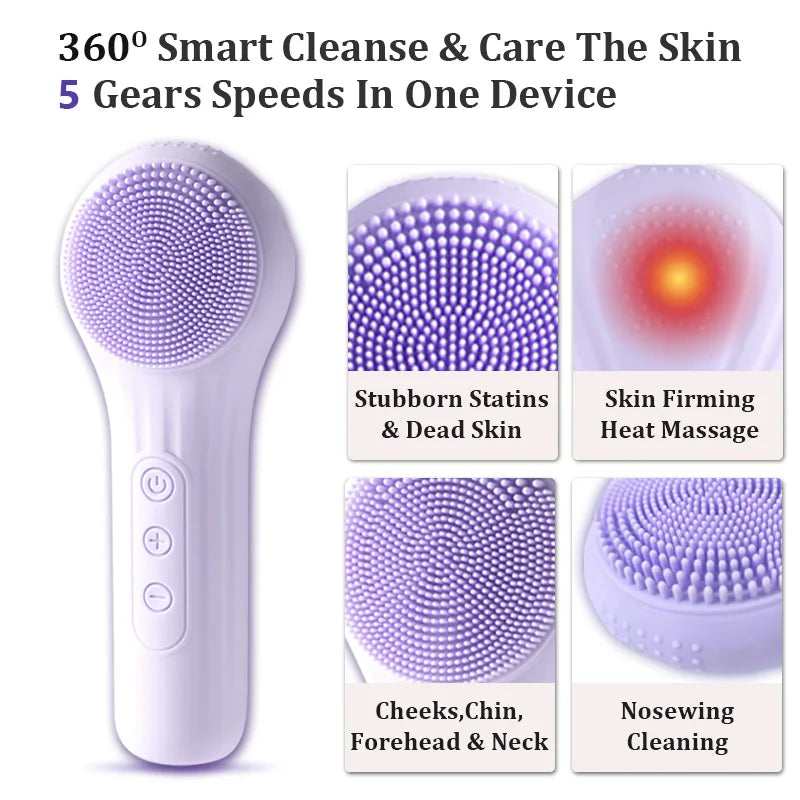Sonic Waterproof Facial Cleansing Brush for Men & Women Rechargeable Exfoliating Electric Face Scrubber