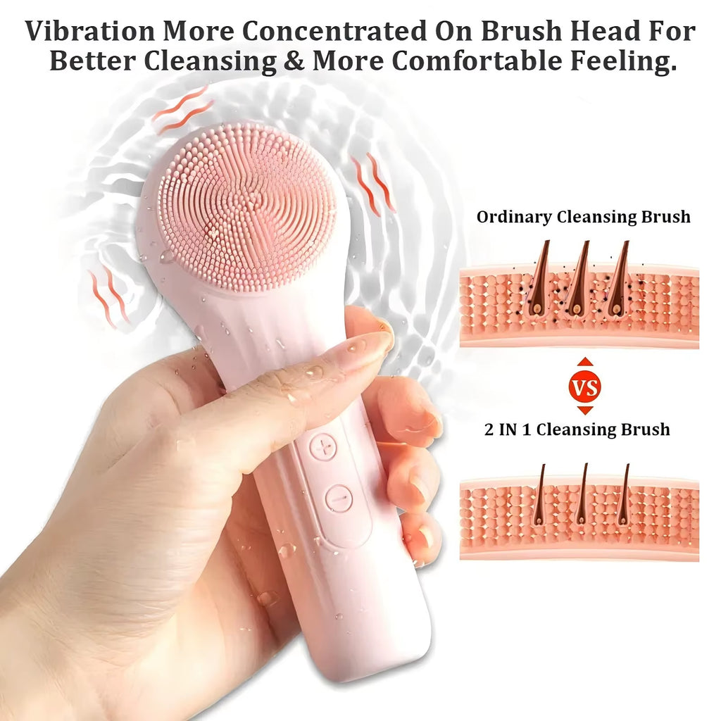 Silicone Face Scrubber Electric Facial Cleansing Brush with Heating Vibration Waterproof Face Wash B...