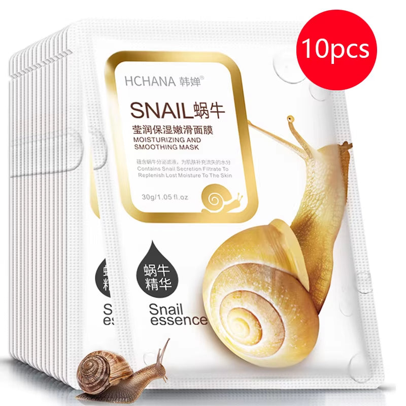 Snail Moisturizing Face Mask Anti-Aging anti Wrinkles Whitening Facial Masks 10/20/30Pcs S