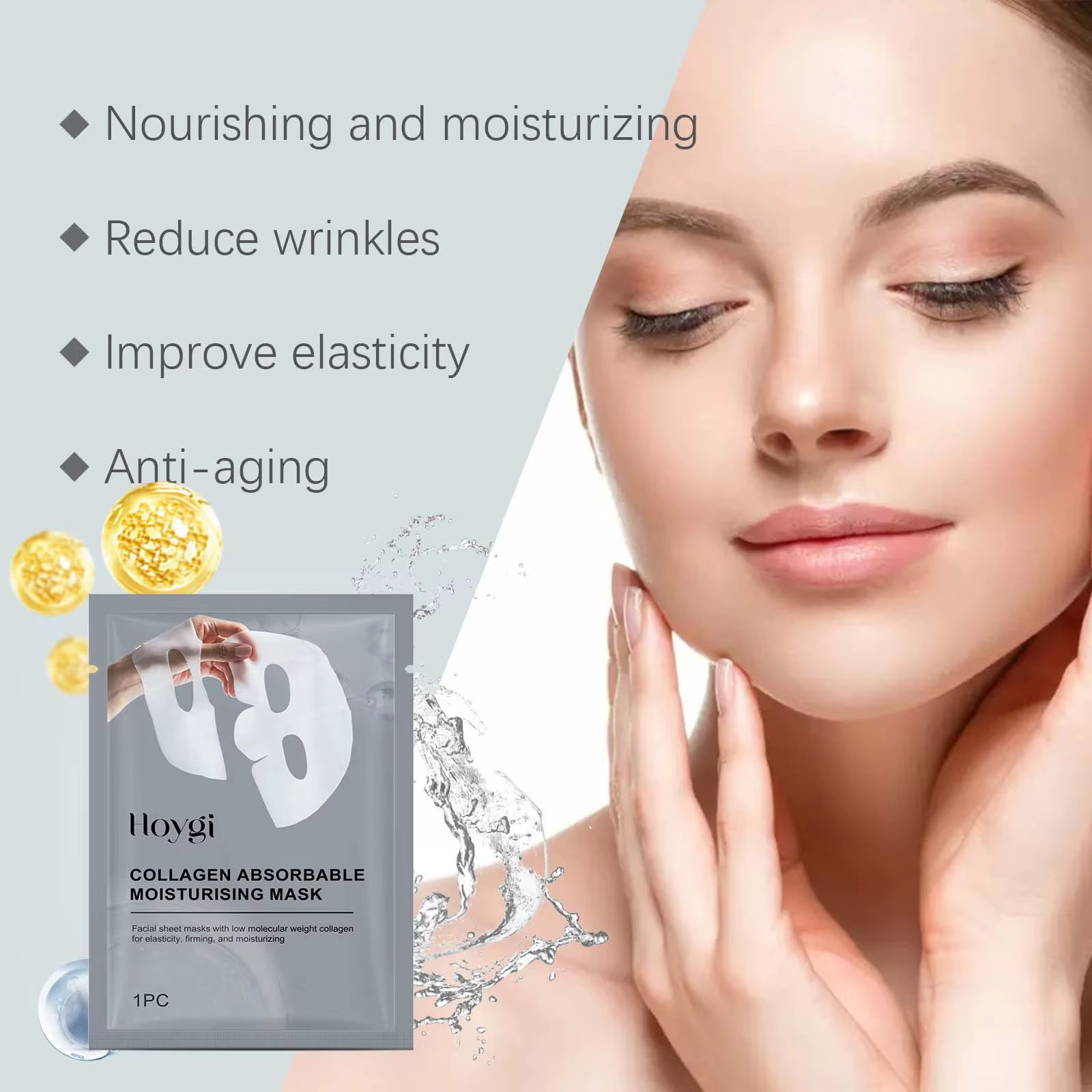 Collagen Face Mask Hydrating Shrinking Pores Fade Fine Lines Moisturizing Refreshing Hyaluronic Acid...