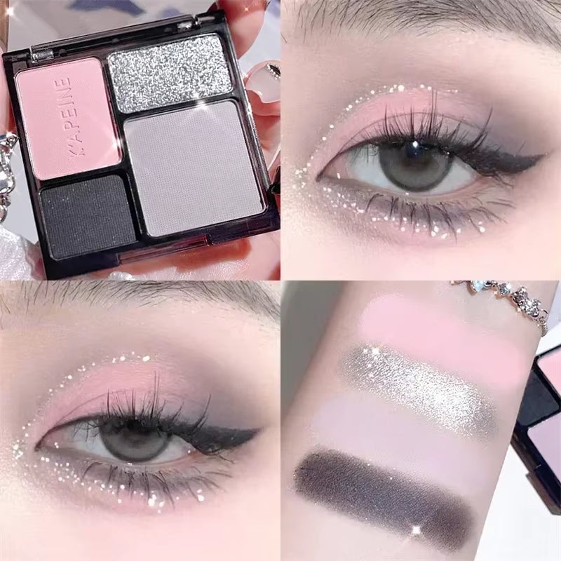 4-Color Eye Shadow Palette Makeup Glitter Blue Pearlescent Metallic Korean Acrylic Smoky Eye Shadow