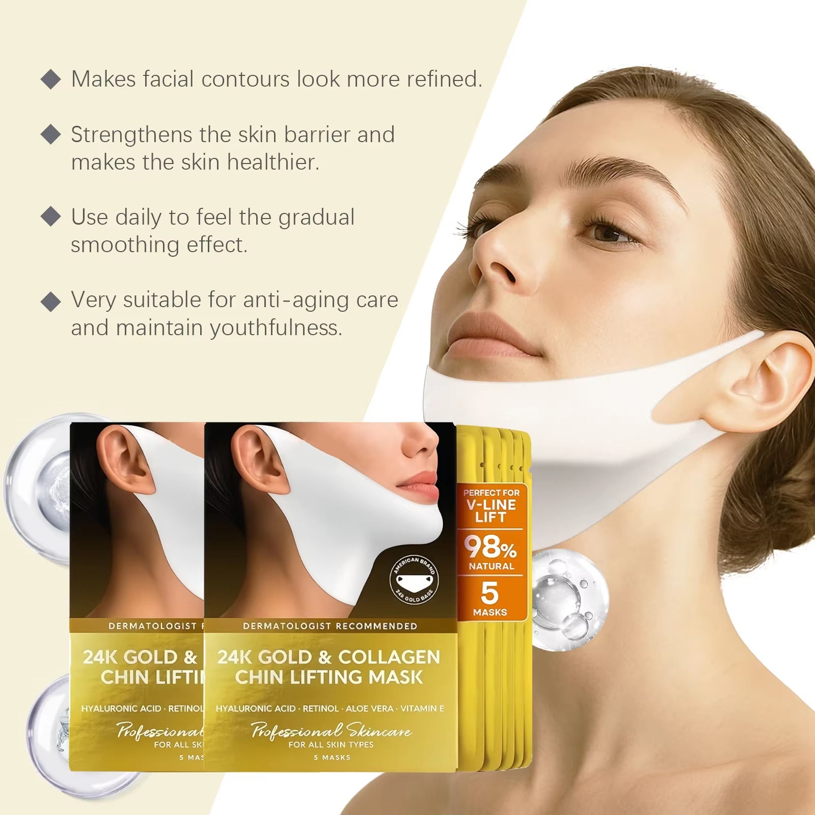 Gold Collagen Chin Lifting 24K  Mask Eliminate Double Chin Neck Tightening Slimming