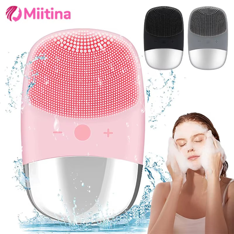 Electric Facial Cleansing Brush Silicone IPX7 Face Massager Facial Cleanser Sonic Vibration Cleaner ...