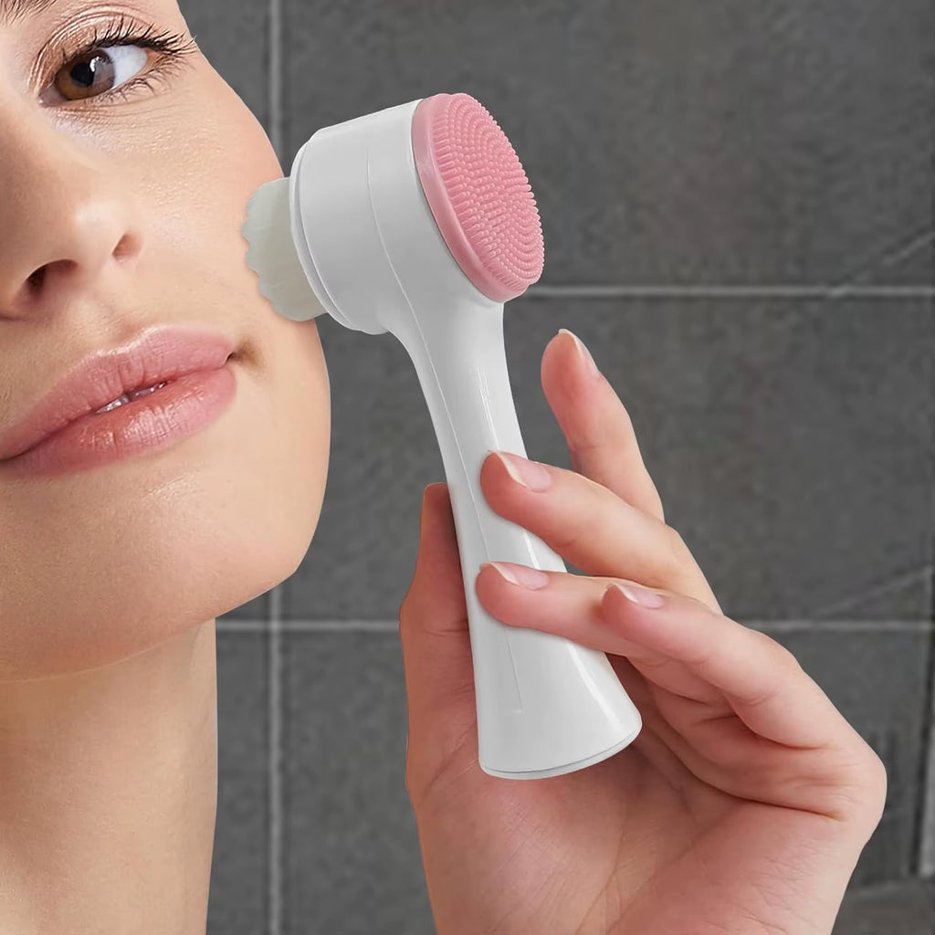 Soft Silicone & Bristle 2-In-1 Facial Cleansing Brush for Pore Cleaning & Gentle Massage