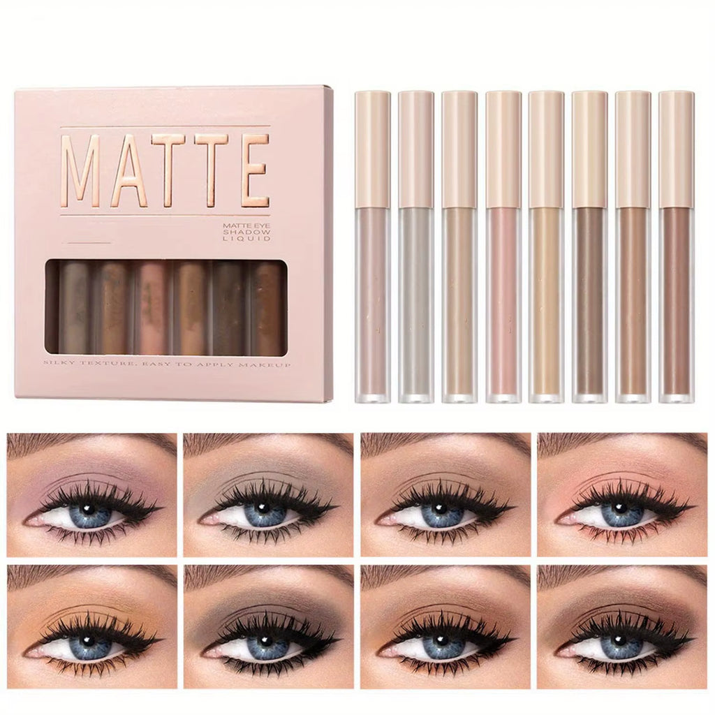 8 Colors Matte Liquid Eyeshadow Neutral Naked Smooth Creamy Eyeshadow Lightweight High-Pigmented Eyelashes