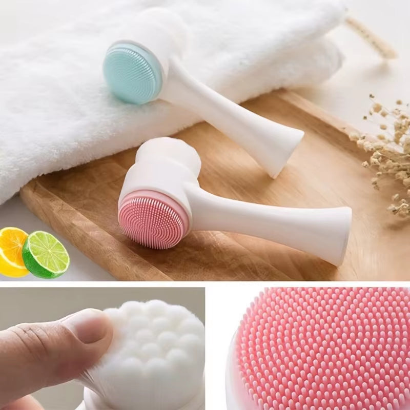 Soft Silicone & Bristle 2-In-1 Facial Cleansing Brush for Pore Cleaning & Gentle Massage