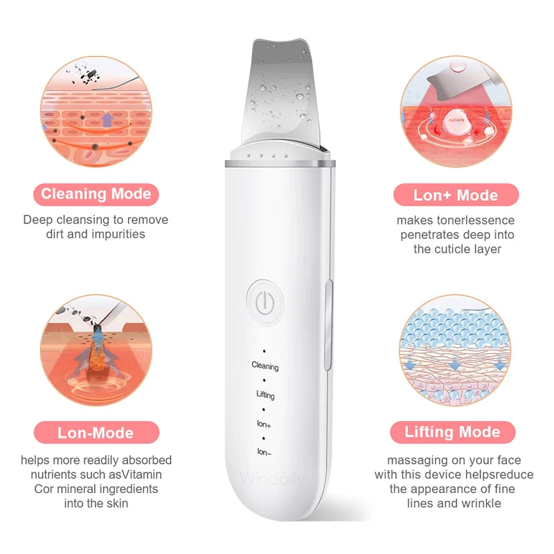 Ultrasonic Skin Scrubber Vibration Face Spatula Blackhead Remover Shovel Clean Cavitation Peeling Fa...