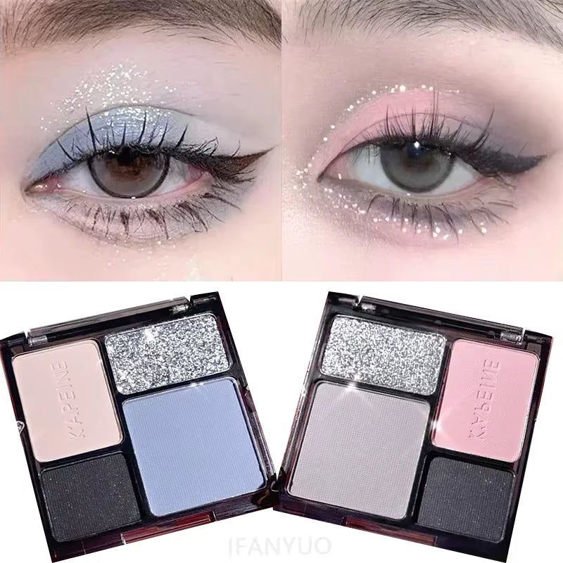 4-Color Eye Shadow Palette Makeup Glitter Blue Pearlescent Metallic Korean Acrylic Smoky Eye Shadow