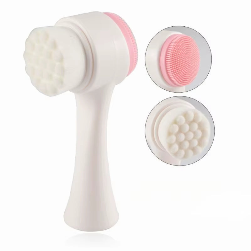 Silicone Face Brush, 2-In-1 Soft Silicone & Bristle Facial Cleansing Brush for Pore Cleaning & Gentl...
