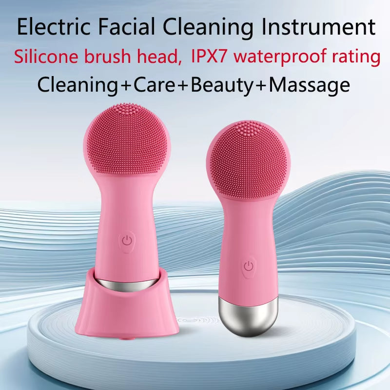 Electric Facial Cleaning Instrument Pore Cleansing Sonic Vibration Massage Silicone Brush Head Face ...