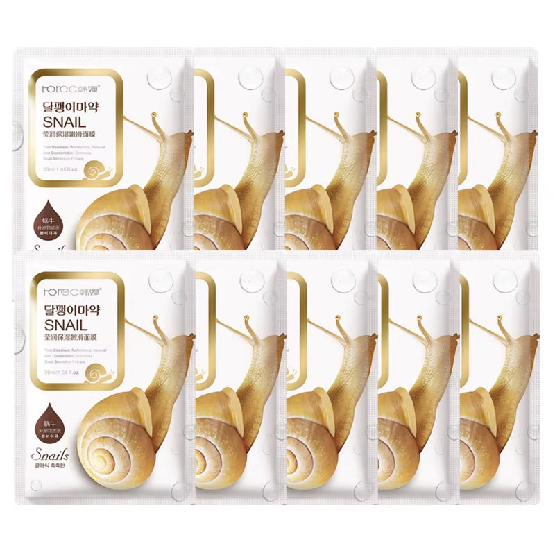 Snail Moisturizing Face Mask Anti-Aging anti Wrinkles Whitening Facial Masks 10/20/30Pcs S