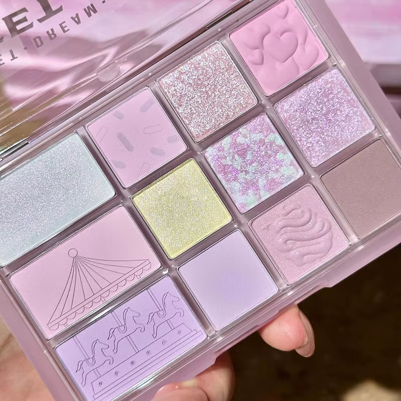 12Color Pink Brown Eye Shadow Tray Pearl Glitter Earth Matte Chocolate Eyeshadow Palette Korea Low S...