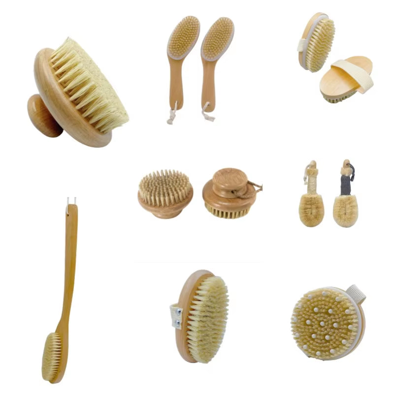 Wooden Body Brush Natural Boar Bristle Dry Skin Woman Man Body Brush Bamboo Wet Back Shower Brushes ...