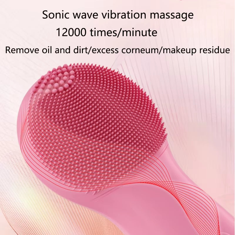 Electric Facial Cleaning Instrument Pore Cleansing Sonic Vibration Massage Silicone Brush Head Face ...