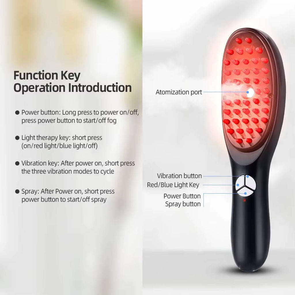 Electric Blue Red Light Therapy Massage Comb Scalp Massager for Hair Growth Negative Ion Spray Head ...