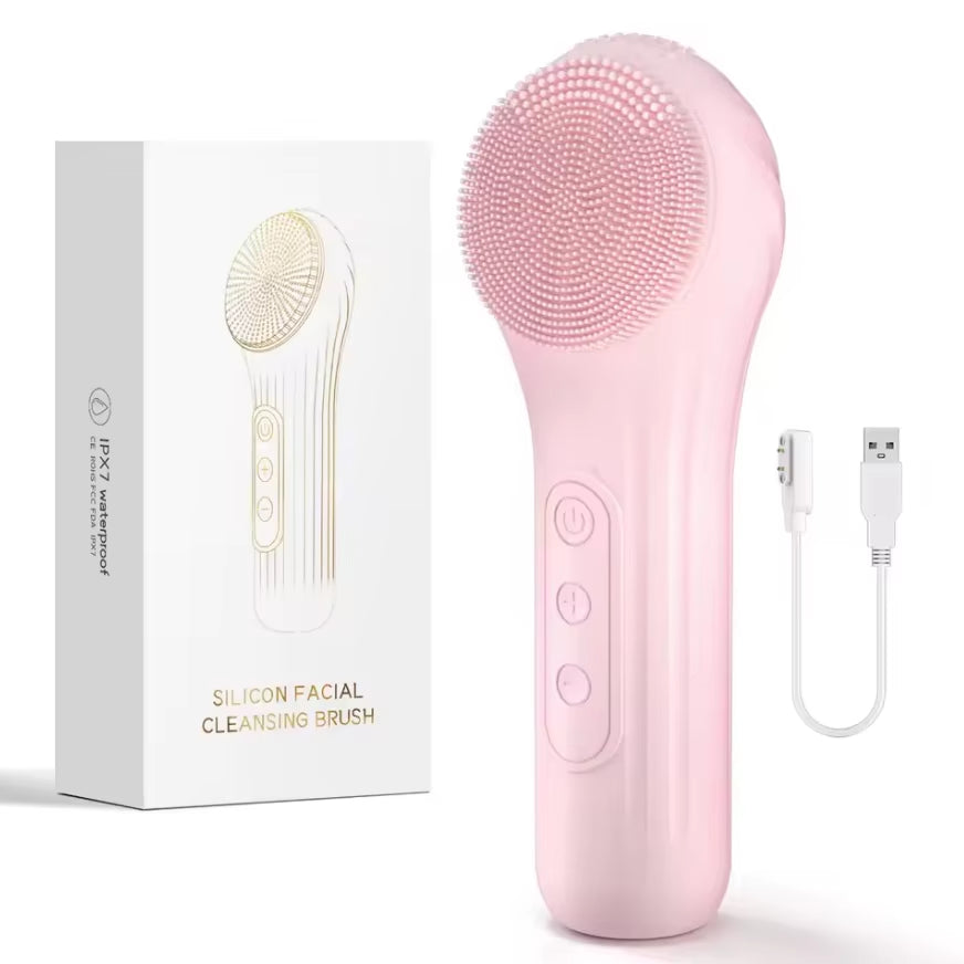 Silicone Face Scrubber Electric Facial Cleansing Brush with Heating Vibration Waterproof Face Wash B...
