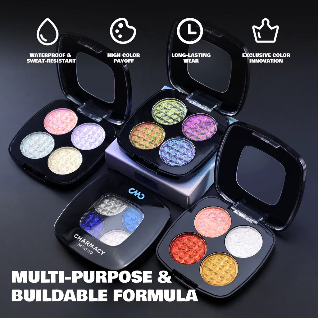 Palette Vegan Shimmer Multichrome Long-Lasting Eye Shadow Cosm 4 Colors Duochrome Eyeshadow
