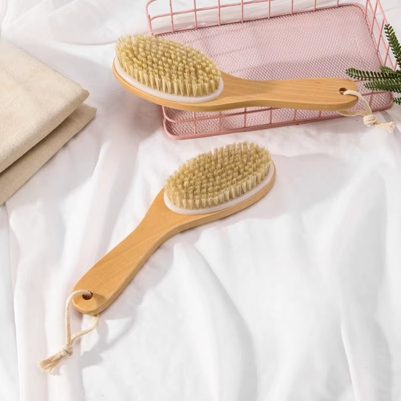 Wooden Body Brush Natural Boar Bristle Dry Skin Woman Man Body Brush Bamboo Wet Back Shower Brushes ...