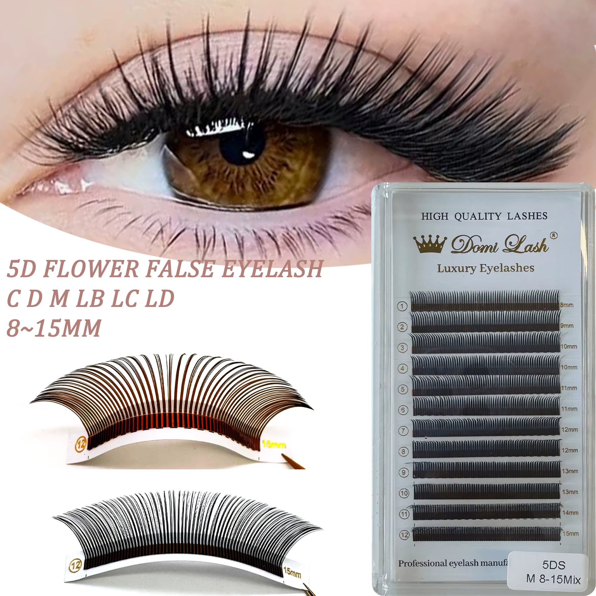 Domi Brown 5D Flower Lashes LC LB M Curl Spikes Eyelash Extensions Fluffy Volume Fans Wispy