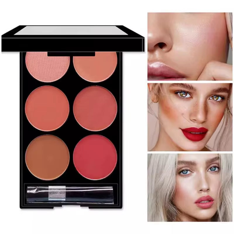 6-Color Blush and Contouring All-In-One Palette Pearlescent Matte Powder Face Blusher Glitter Highli face and cheek