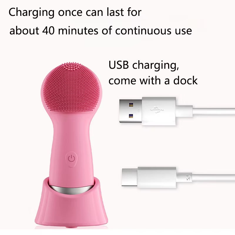 Electric Facial Cleaning Instrument Pore Cleansing Sonic Vibration Massage Silicone Brush Head Face ...