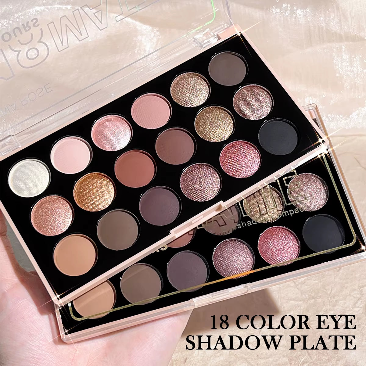 18-Color Eyeshadow Palette – Pearlescent, Matte, Fine Shimmer, Glitter, Earth Tones, Long-Lasting, face and cheek