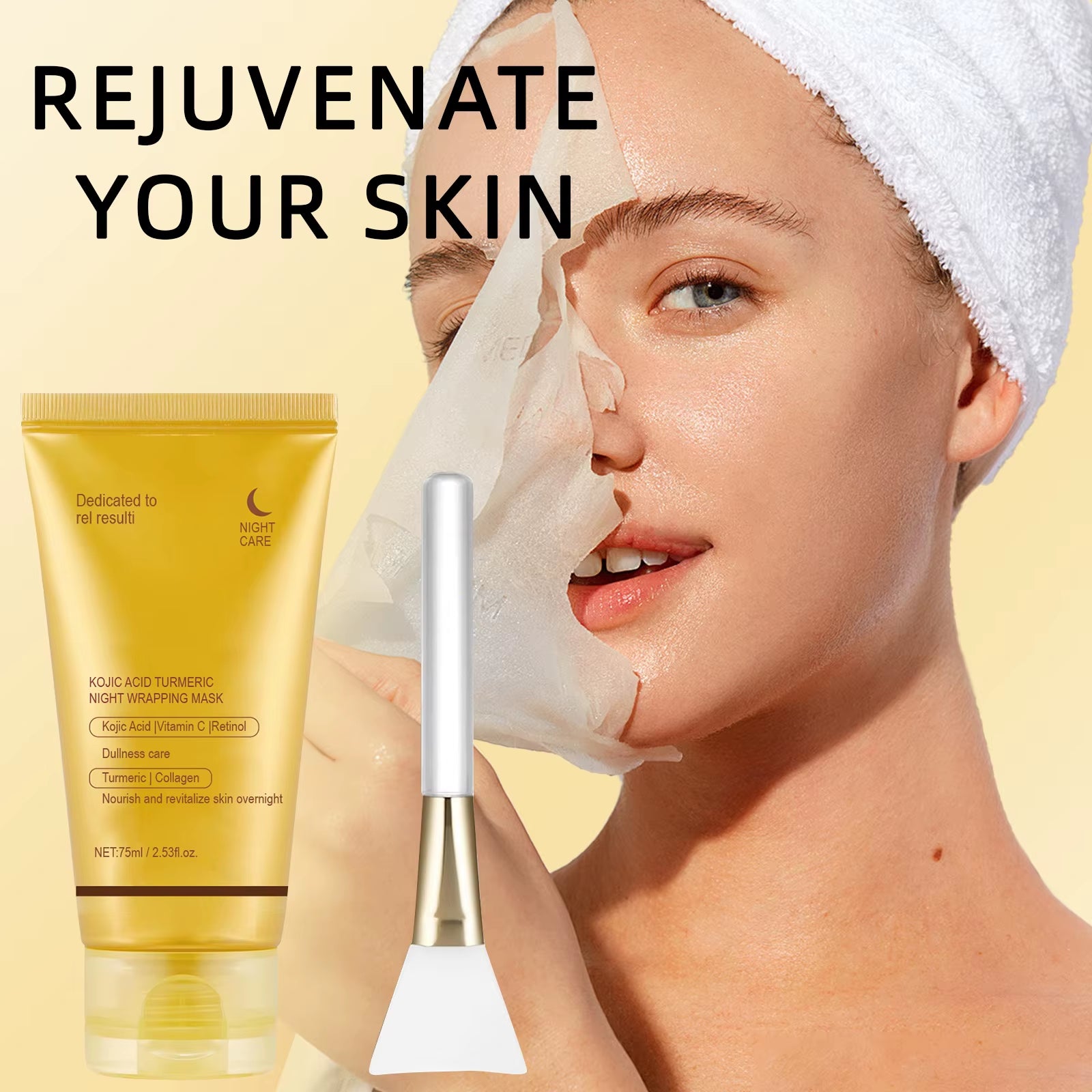 Kojic Acid Turmeric Night Wrapping Facial Mask Hydrating Moisturizing Brightening Peel-Off Mask