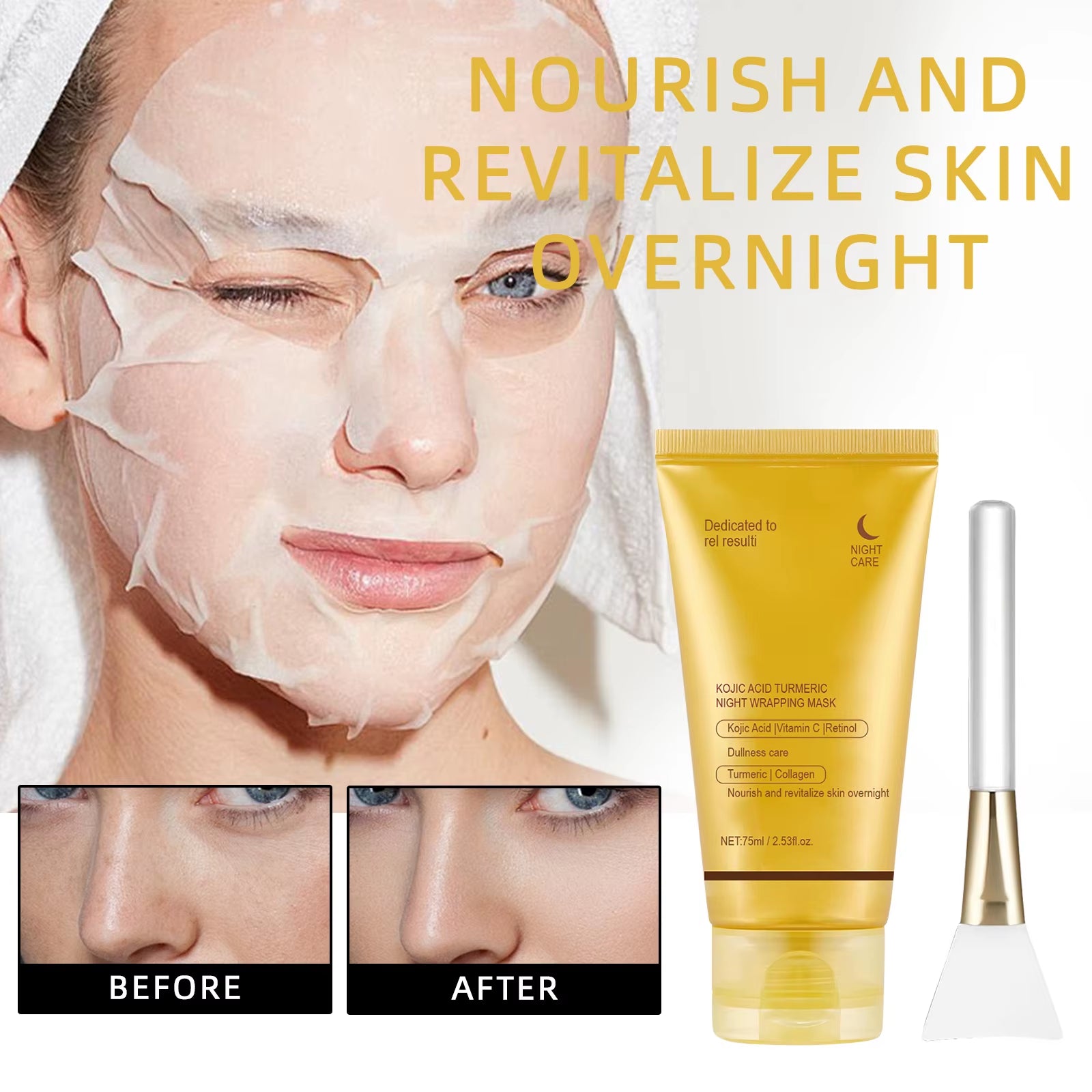 Kojic Acid Turmeric Night Wrapping Facial Mask Hydrating Moisturizing Brightening Peel-Off Mask