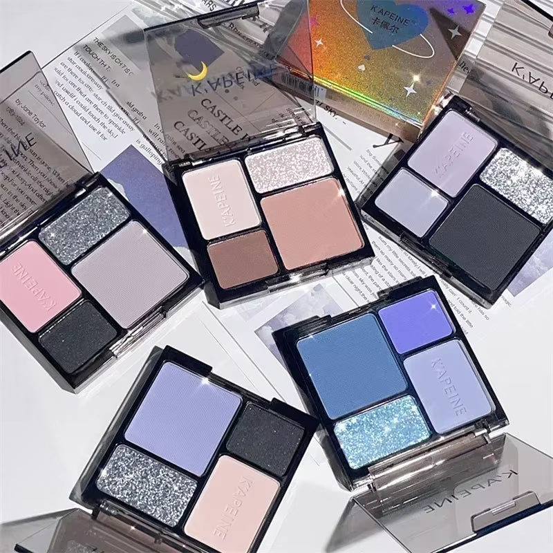 4-Color Eye Shadow Palette Makeup Glitter Blue Pearlescent Metallic Korean Acrylic Smoky Eye Shadow