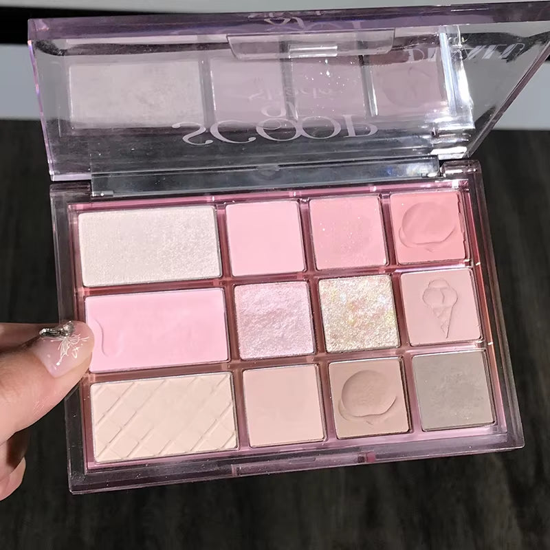 12Color Pink Brown Eye Shadow Tray Pearl Glitter Earth Matte Chocolate Eyeshadow Palette Korea Low S...