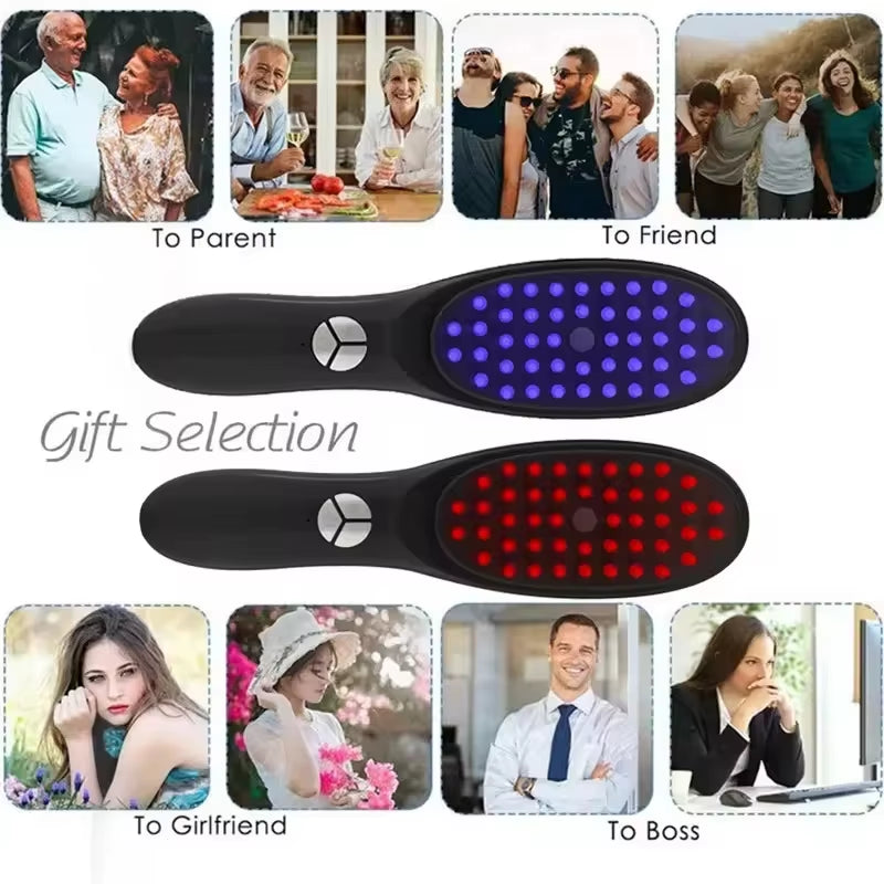 Anti Hair Loss Scalp Care Electric Massage Comb Red and Blue Light Therapy Scalp Vibration Massage B...