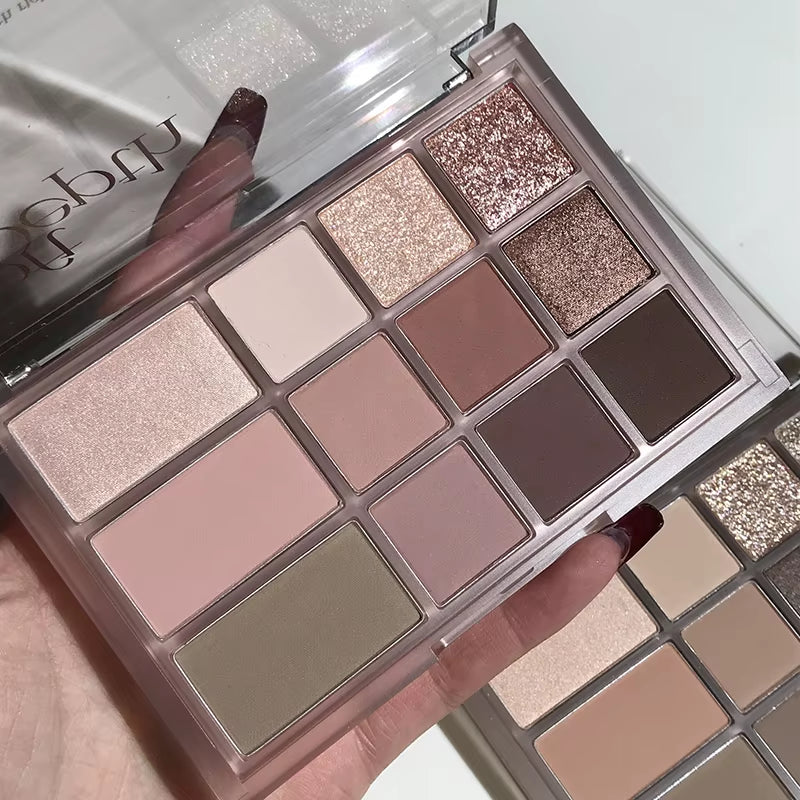 12Color Pink Brown Eye Shadow Tray Pearl Glitter Earth Matte Chocolate Eyeshadow Palette Korea Low S...