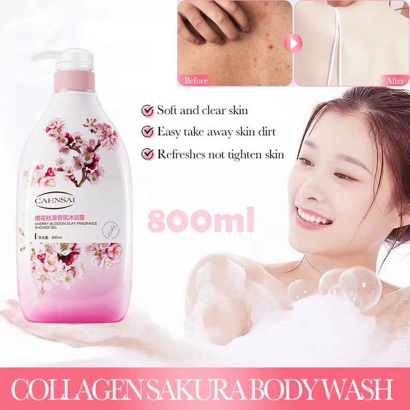 Sakura Silky Fragrance Shower Gel 800Ml Moisturizing Deep Cleansing Cherry Blossom Body Wash