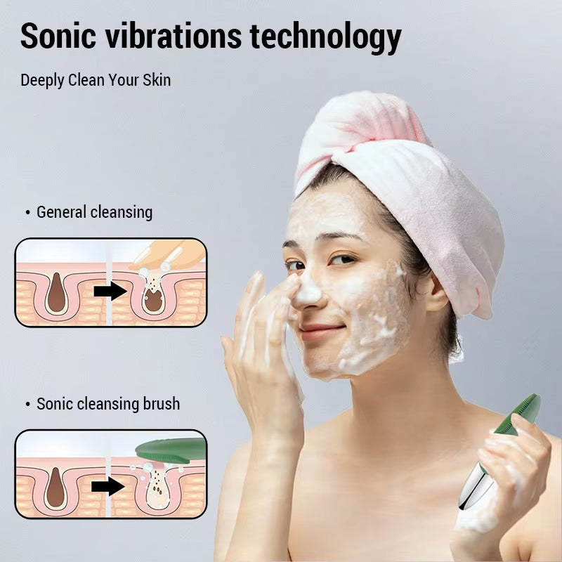 Electric Facial Cleansing Brush Silicone IPX7 Face Massager Facial Cleanser Sonic Vibration Cleaner ...