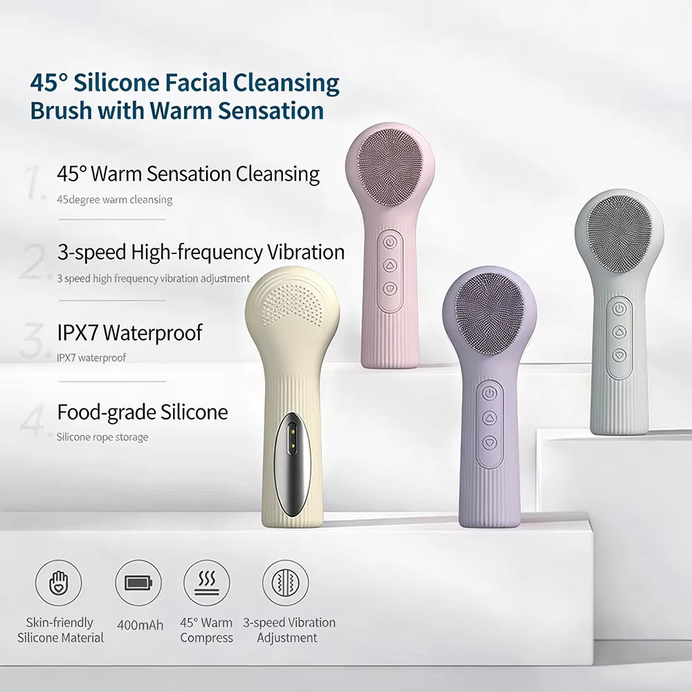 Double-Sided Eletrical Facial Cleansing Men Women Facial Cleansing Brush Heating Silicone Face Wash ...