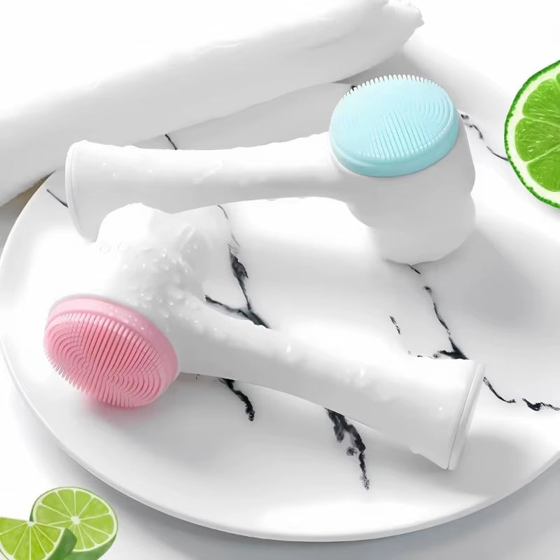 Soft Silicone & Bristle 2-In-1 Facial Cleansing Brush for Pore Cleaning & Gentle Massage