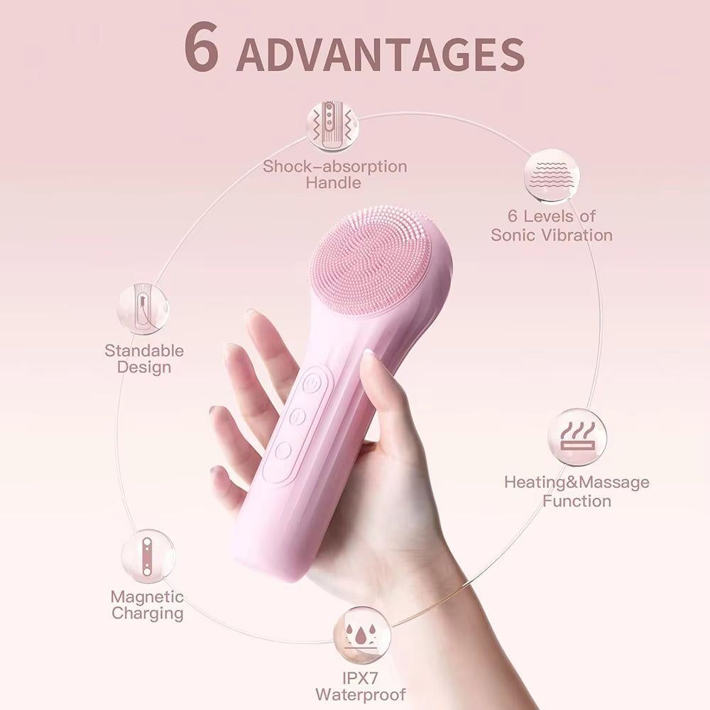 Sonic Waterproof Facial Cleansing Brush Rechargeable Scrubber 