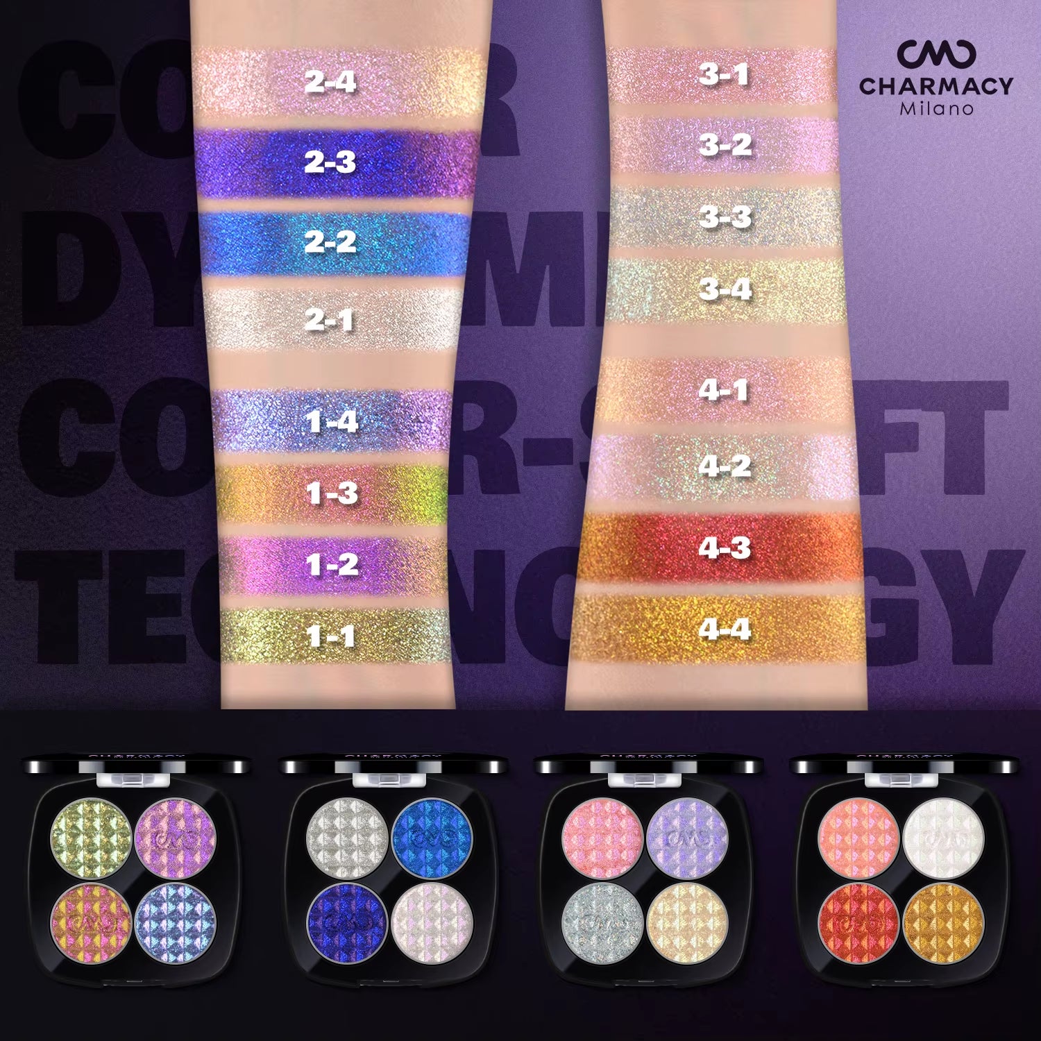 Palette Vegan Shimmer Multichrome Long-Lasting Eye Shadow Cosm 4 Colors Duochrome Eyeshadow