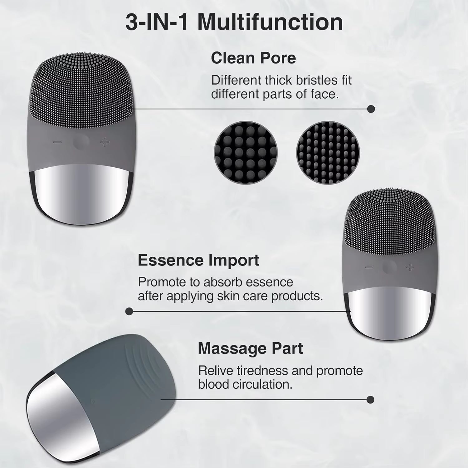 Square Rechargeable Silicone Facial Cleanser Electric Facial Cleanser Ultrasonic Facial Massage Beauty