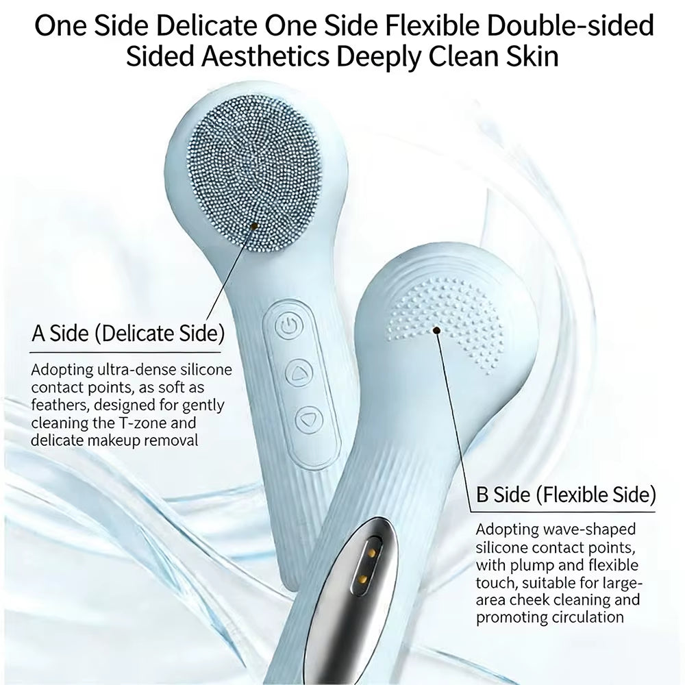 Double-Sided Eletrical Facial Cleansing Men Women Facial Cleansing Brush Heating Silicone Face Wash ...