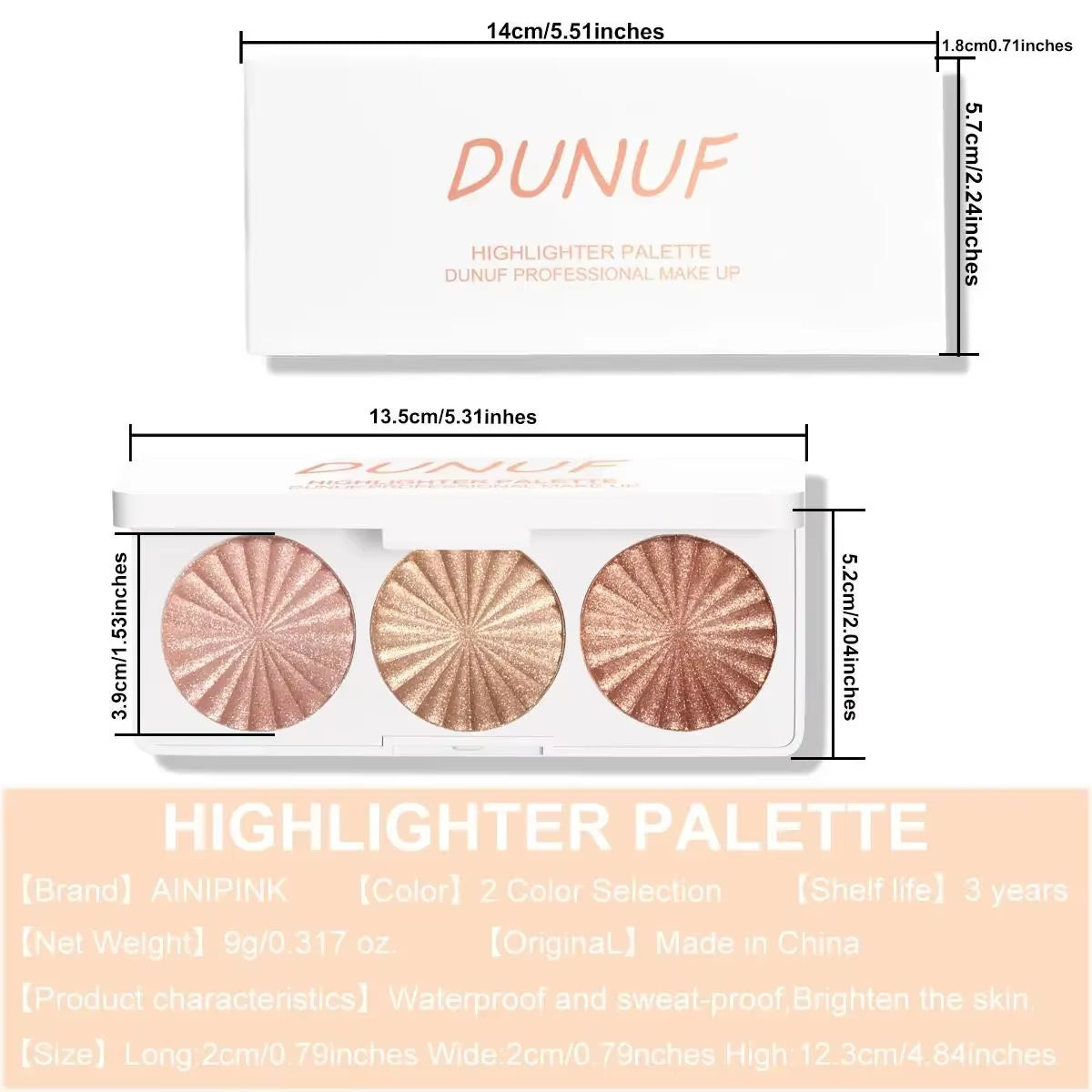 Highly Pigmented Waterproof Baked Highlighter Palette Blush Contour 4In1 Face & cheek Makeup Long Lasting Be...