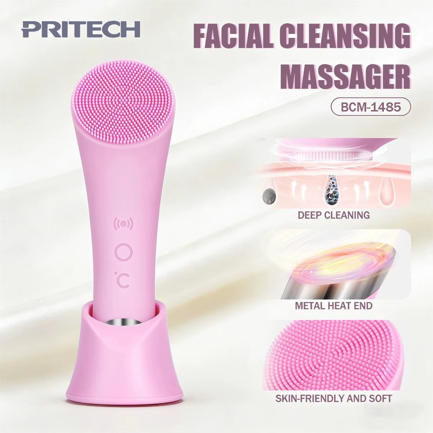 PRITECH Rechargeable Facial Cleansing Brush Vibration Exfoliating Cleansing Brush Waterproof Face Br...